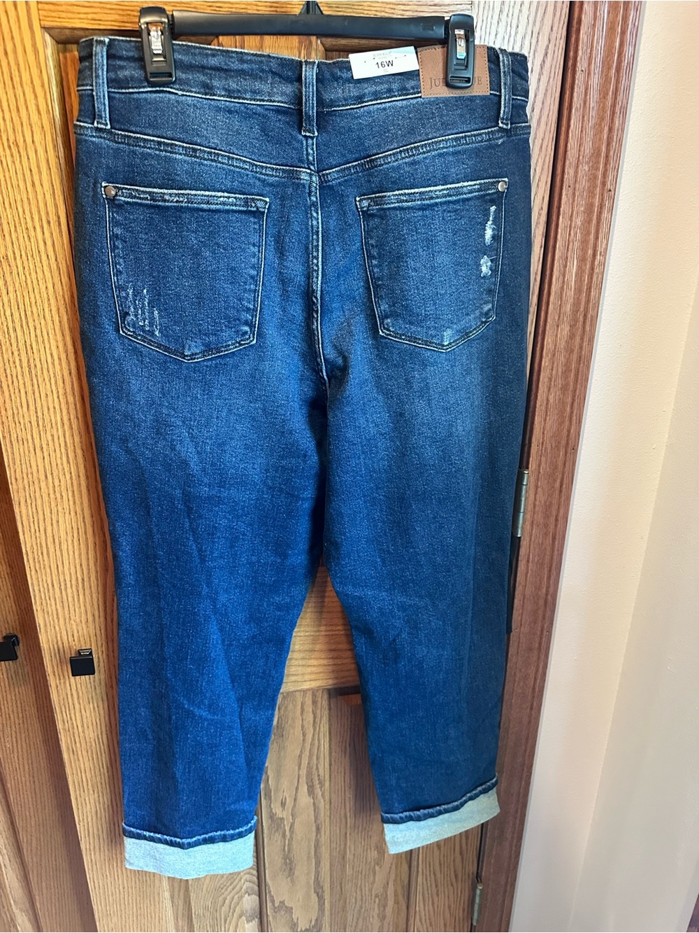 Judy Blue Size 16W Buffalo Plaid Patch Mid Rise Cuffed Boyfriend Jeans New - Picture 8 of 16
